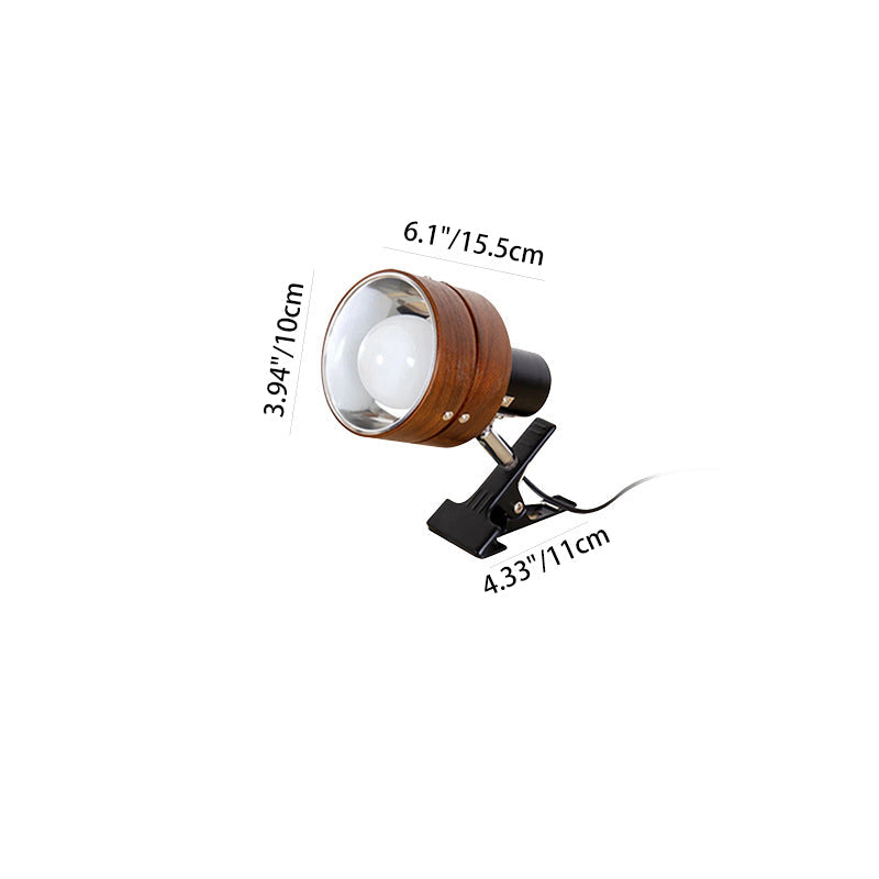 Mame | Small Wood Clip On Lamp, Japanese Round Clamp Reading Light for Bed, Desk and Shelf, Plug In