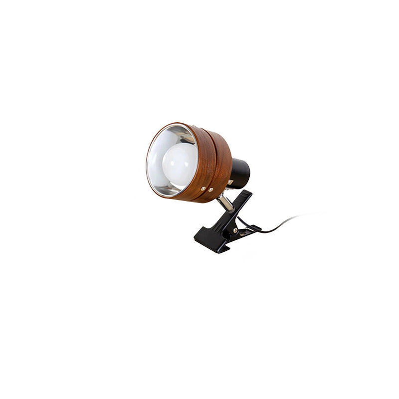 Mame | Small Wood Clip On Lamp, Japanese Round Clamp Reading Light for Bed, Desk and Shelf, Plug In
