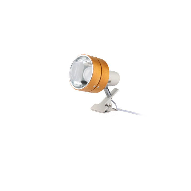 Mame | Small Wood Clip On Lamp, Japanese Round Clamp Reading Light for Bed, Desk and Shelf, Plug In
