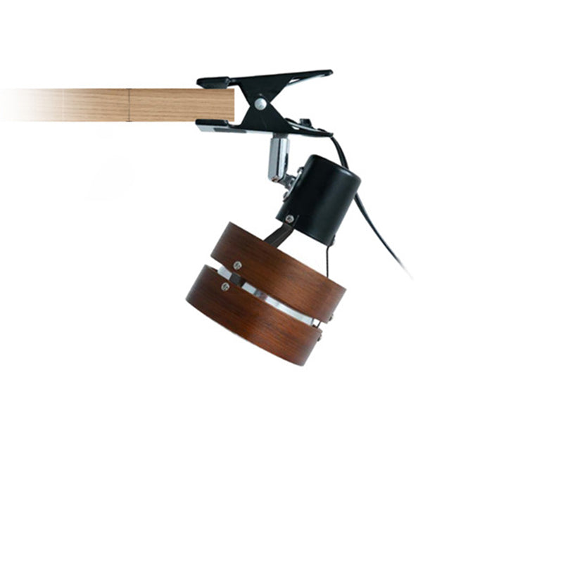 Mame | Small Wood Clip On Lamp, Japanese Round Clamp Reading Light for Bed, Desk and Shelf, Plug In