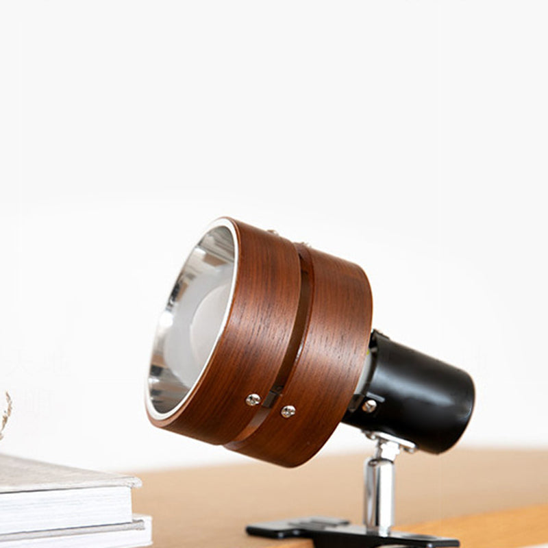 Mame | Small Wood Clip On Lamp, Japanese Round Clamp Reading Light for Bed, Desk and Shelf, Plug In