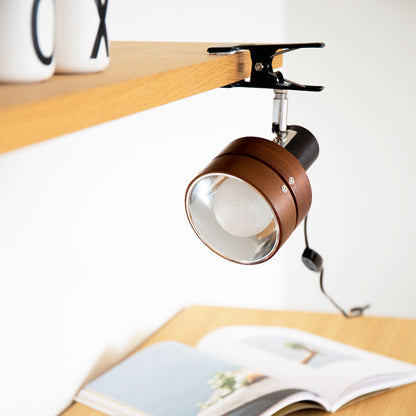 Mame | Small Wood Clip On Lamp, Japanese Round Clamp Reading Light for Bed, Desk and Shelf, Plug In