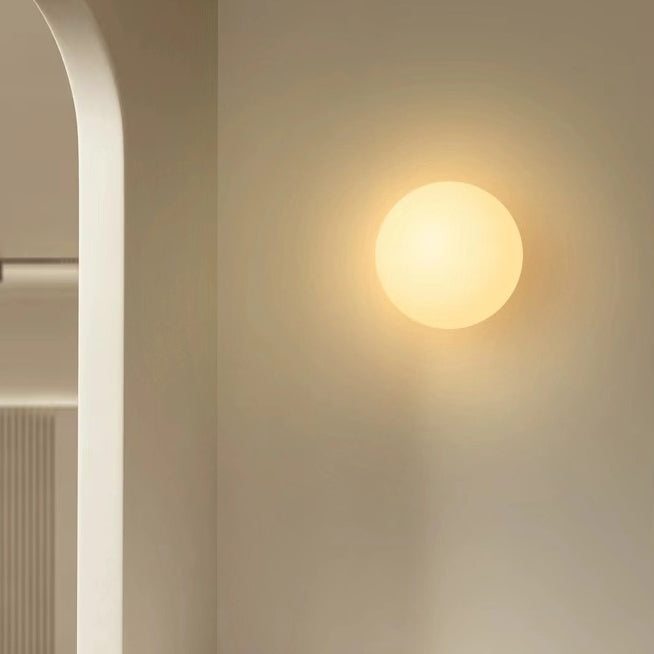 Opalo | White Opal Glass Globe Wall Sconce, Modern Minimalist Orb Wall Light for Hallway and Bedroom