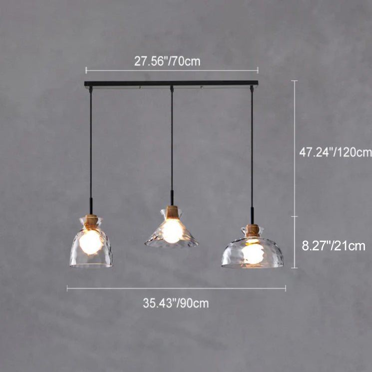 Onda | Clear Rippled Glass Pendant Light, Modern Bell, Cone or Bowl Hanging Light for Kitchen Island