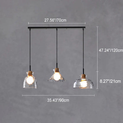 Onda | Clear Rippled Glass Pendant Light, Modern Bell, Cone or Bowl Hanging Light for Kitchen Island