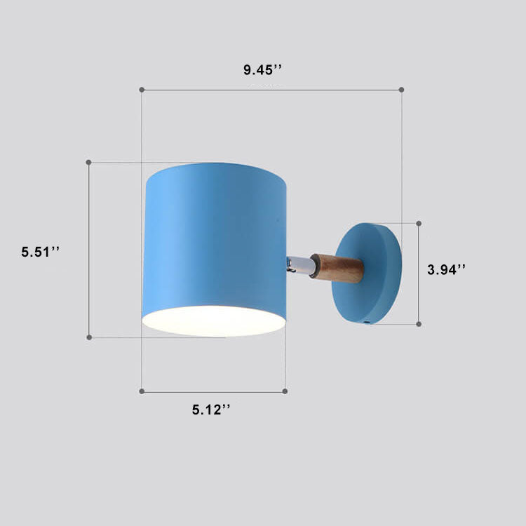 Giro | Rotating Macaron Cylinder Wall Sconce, Small Colorful Metal Wall Light with Wood Mount for Bedside