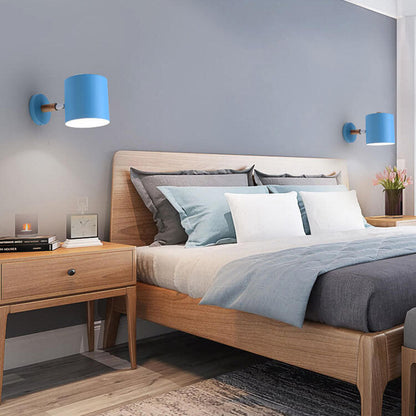 Giro | Rotating Macaron Cylinder Wall Sconce, Small Colorful Metal Wall Light with Wood Mount for Bedside