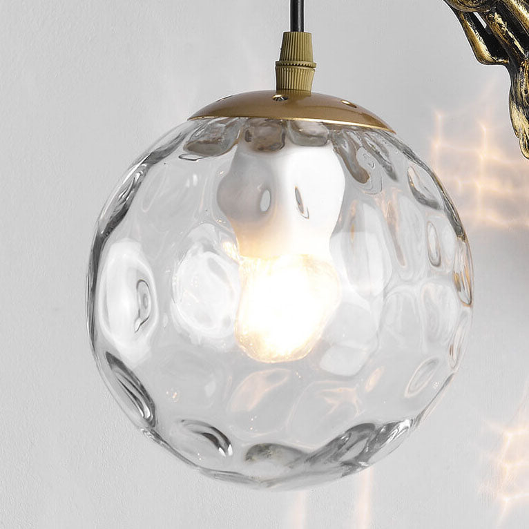 Sirena | Vintage Glass Orb Wall Sconce with Cast Relief Backplate, Black or Gold Wall Light for Hallway