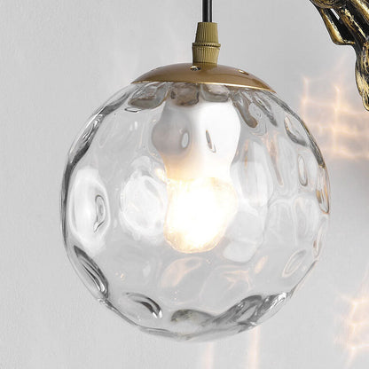 Sirena | Vintage Glass Orb Wall Sconce with Cast Relief Backplate, Black or Gold Wall Light for Hallway