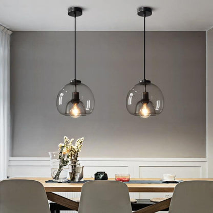 Fumo | Smoke Gray Hand Blown Glass Dome Pendant Light, Modern Hanging Light for Kitchen Island and Dining