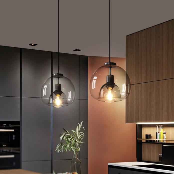 Fumo | Smoke Gray Hand Blown Glass Dome Pendant Light, Modern Hanging Light for Kitchen Island and Dining