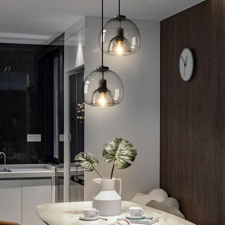 Fumo | Smoke Gray Hand Blown Glass Dome Pendant Light, Modern Hanging Light for Kitchen Island and Dining