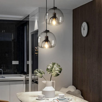 Fumo | Smoke Gray Hand Blown Glass Dome Pendant Light, Modern Hanging Light for Kitchen Island and Dining