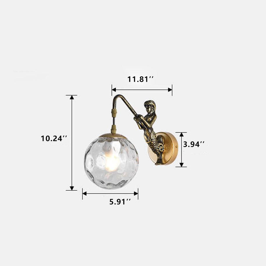 Sirena | Vintage Glass Orb Wall Sconce with Cast Relief Backplate, Black or Gold Wall Light for Hallway