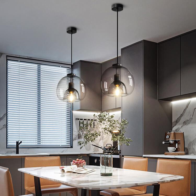 Fumo | Smoke Gray Hand Blown Glass Dome Pendant Light, Modern Hanging Light for Kitchen Island and Dining