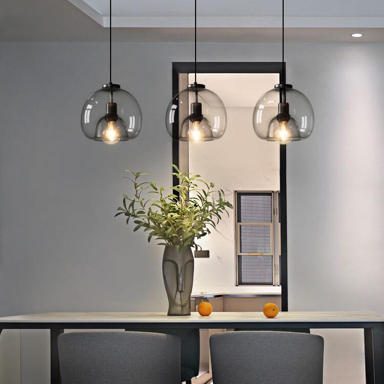 Fumo | Smoke Gray Hand Blown Glass Dome Pendant Light, Modern Hanging Light for Kitchen Island and Dining