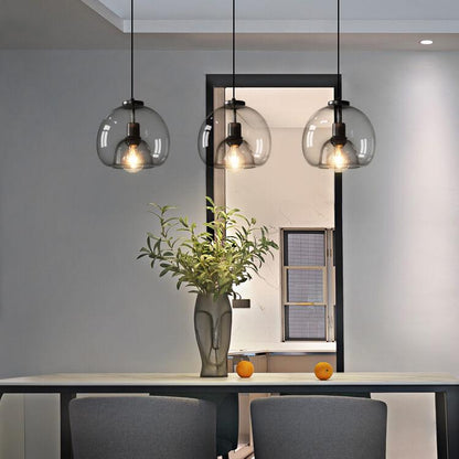 Fumo | Smoke Gray Hand Blown Glass Dome Pendant Light, Modern Hanging Light for Kitchen Island and Dining