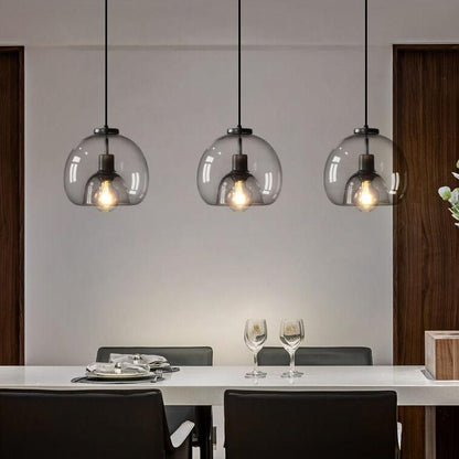 Fumo | Smoke Gray Hand Blown Glass Dome Pendant Light, Modern Hanging Light for Kitchen Island and Dining
