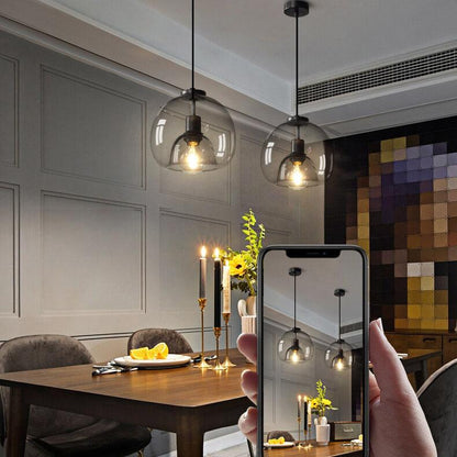 Fumo | Smoke Gray Hand Blown Glass Dome Pendant Light, Modern Hanging Light for Kitchen Island and Dining