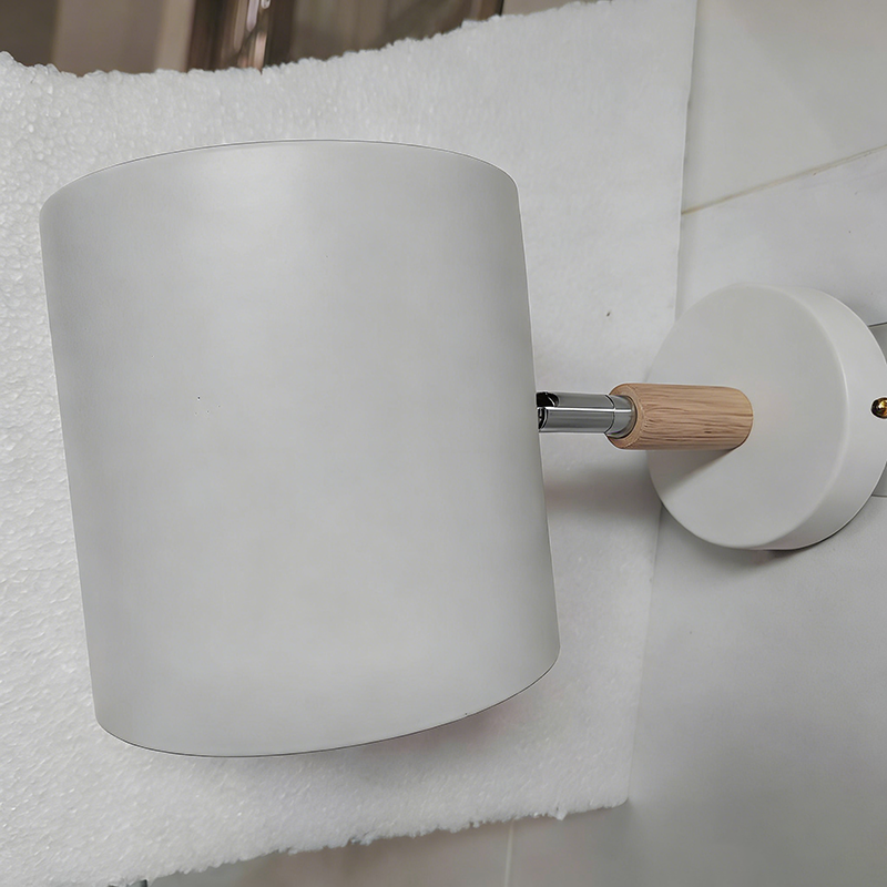 Giro | Rotating Macaron Cylinder Wall Sconce, Small Colorful Metal Wall Light with Wood Mount for Bedside