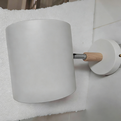 Giro | Rotating Macaron Cylinder Wall Sconce, Small Colorful Metal Wall Light with Wood Mount for Bedside