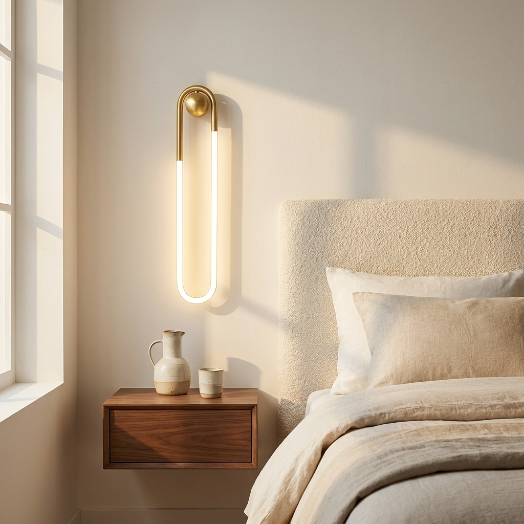 Rovan wall lamp beside a bed