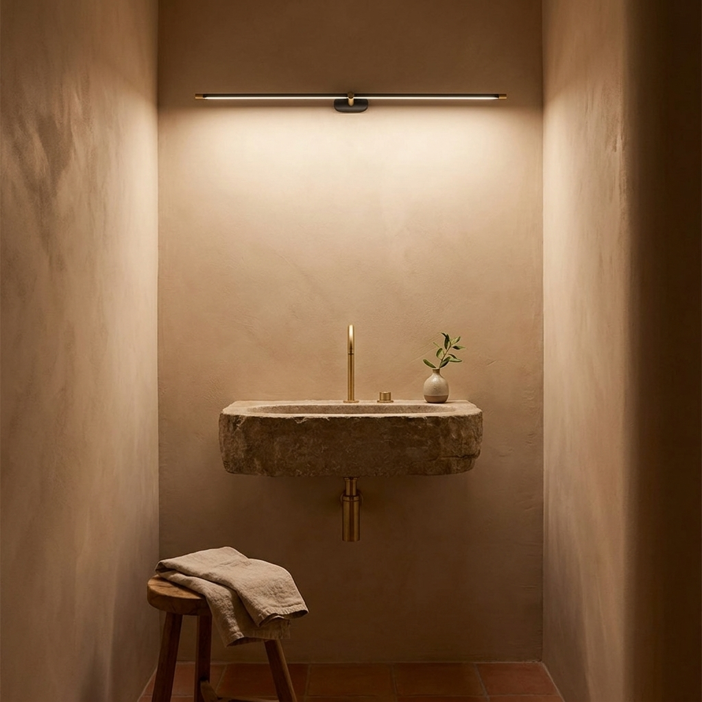 Skyla linear wall lamp in a powder room