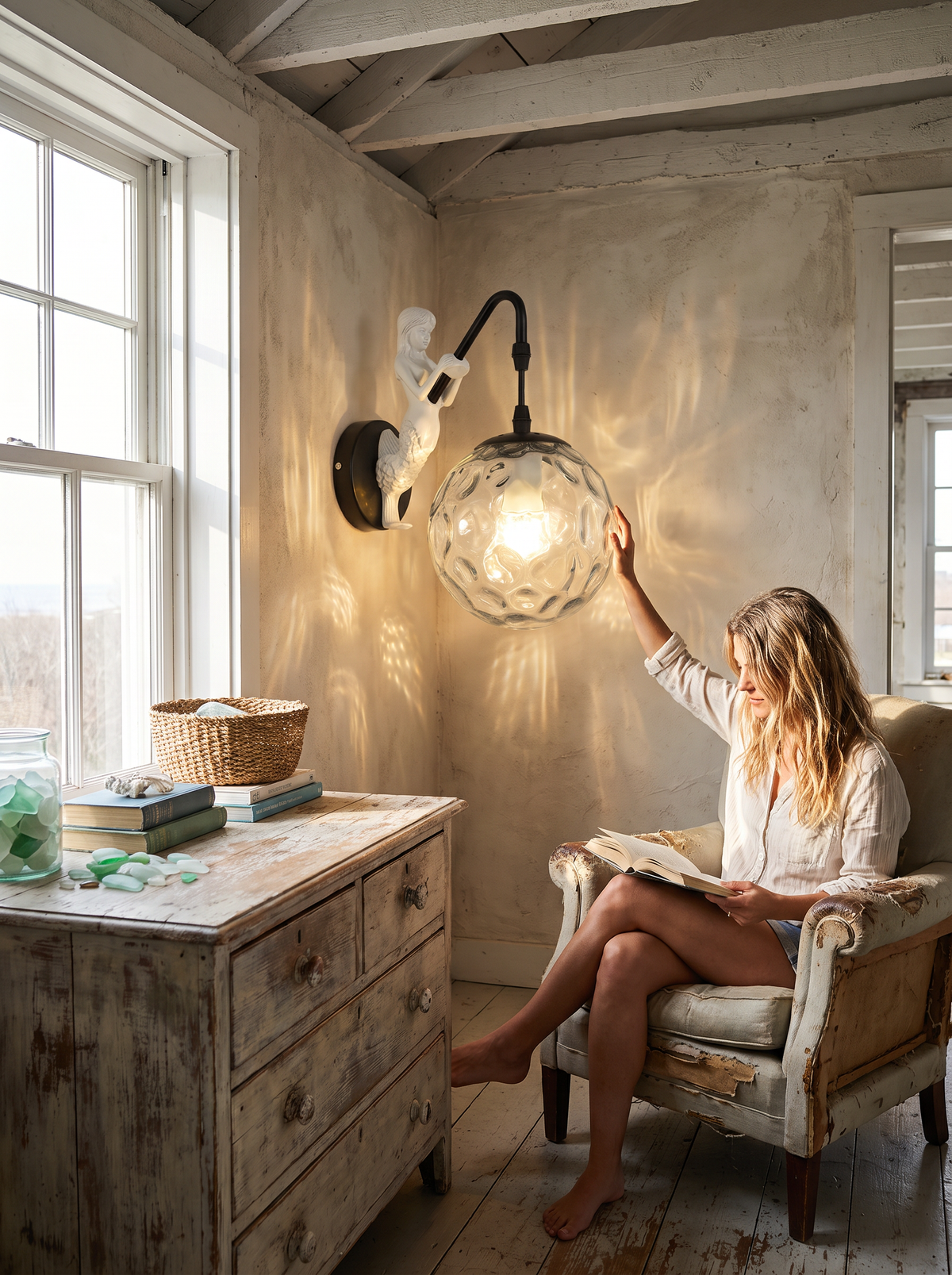 Vintage Rustic Mermaid Orb 1-Light Wall Sconce Lamp image with text 2