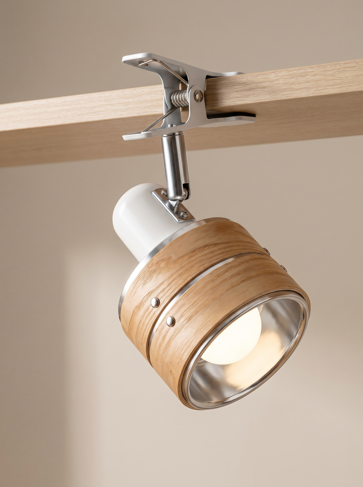 Traditional Japanese Round Clip Wood Iron Acrylic 1-Light Table Lamp For Bedroom image with text 1