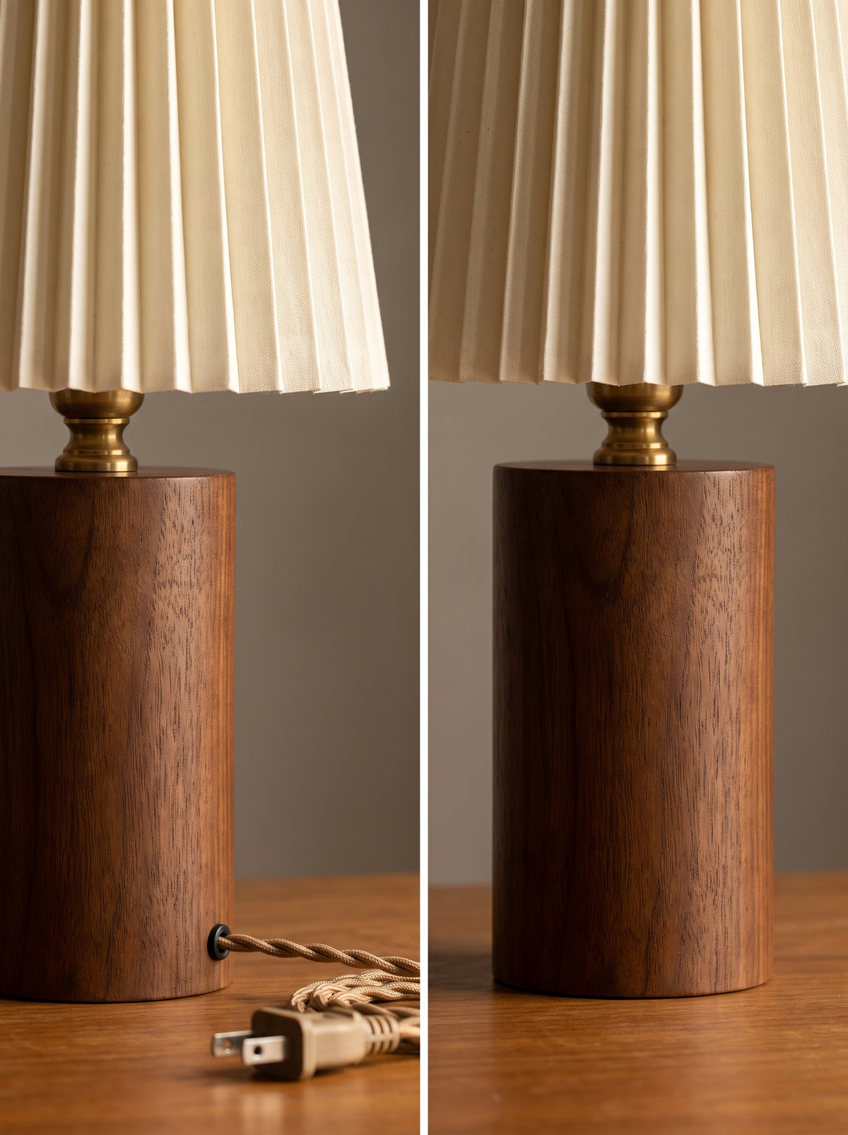 Vintage Korean Pleated Column Solid Wood Base 1-Light Table Lamp image 1