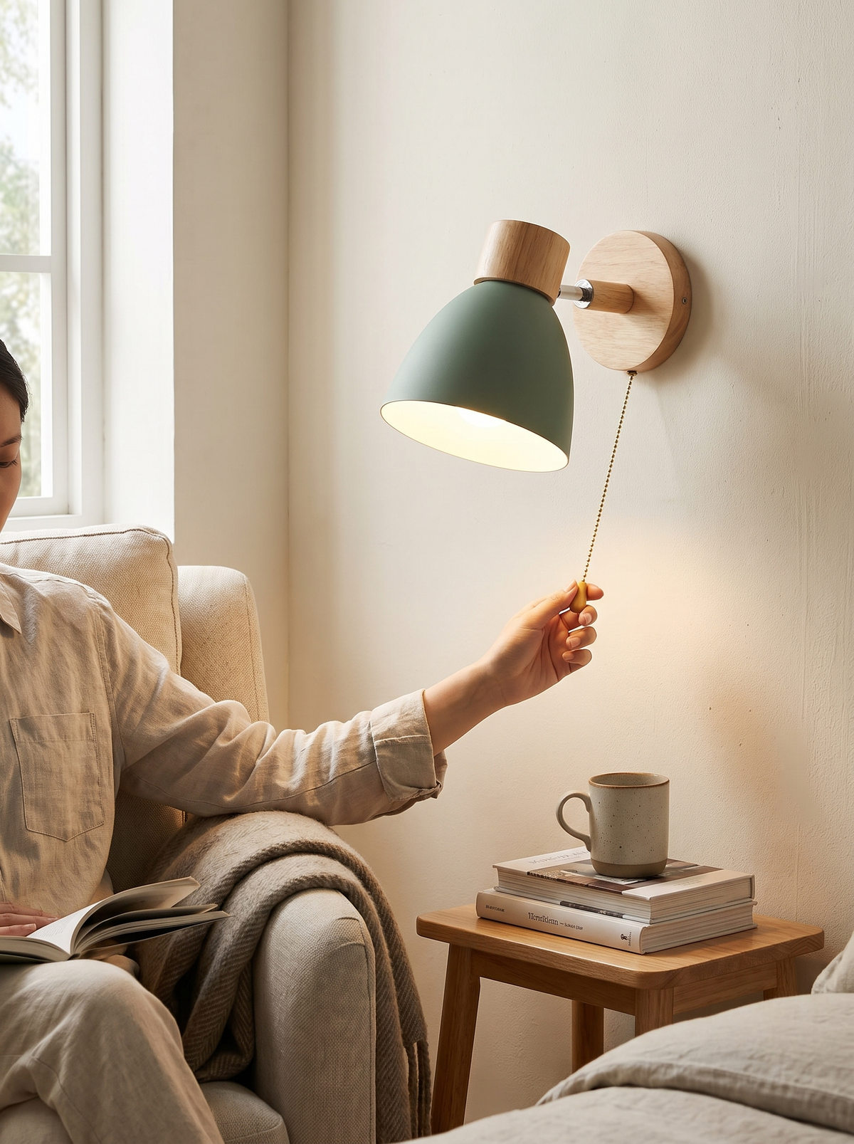 Modern Minimalist Solid Color Macaron Iron Wood 1-Light Wall Sconce Lamp image 2