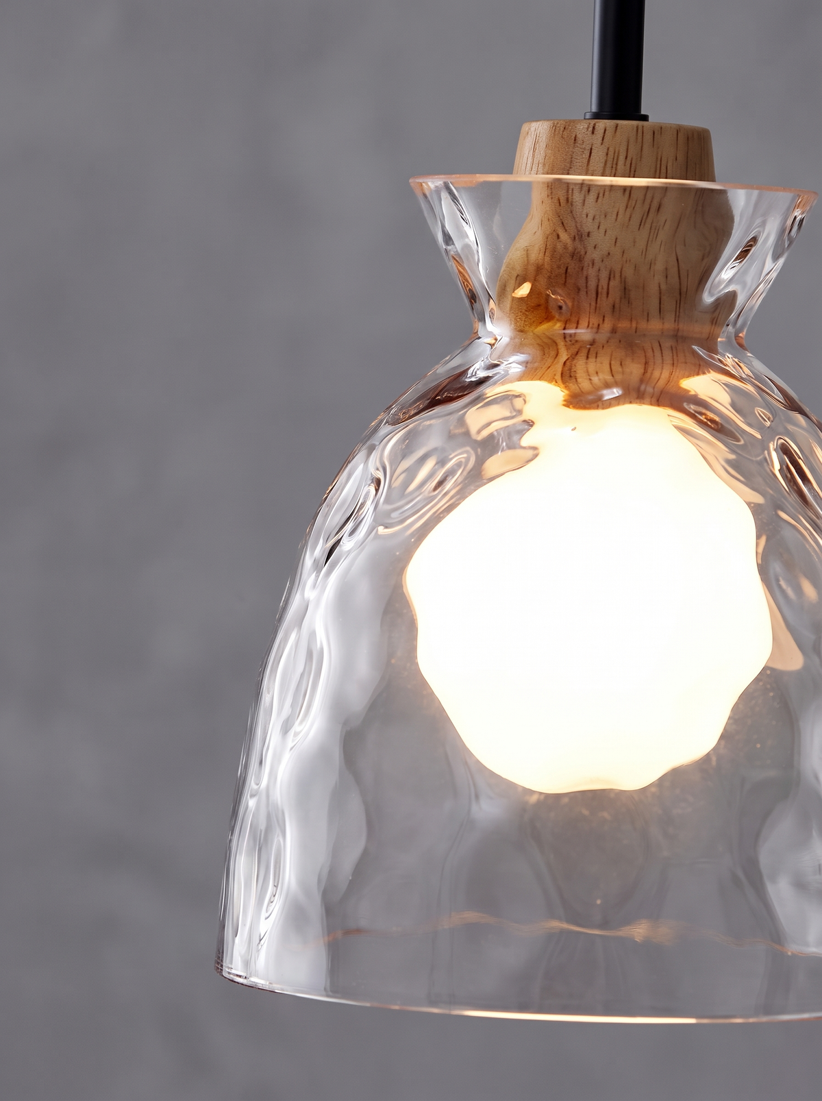 Modern Minimalist Clear Rippled Glass Iron Shaded 1-Light Pendant Light image 1