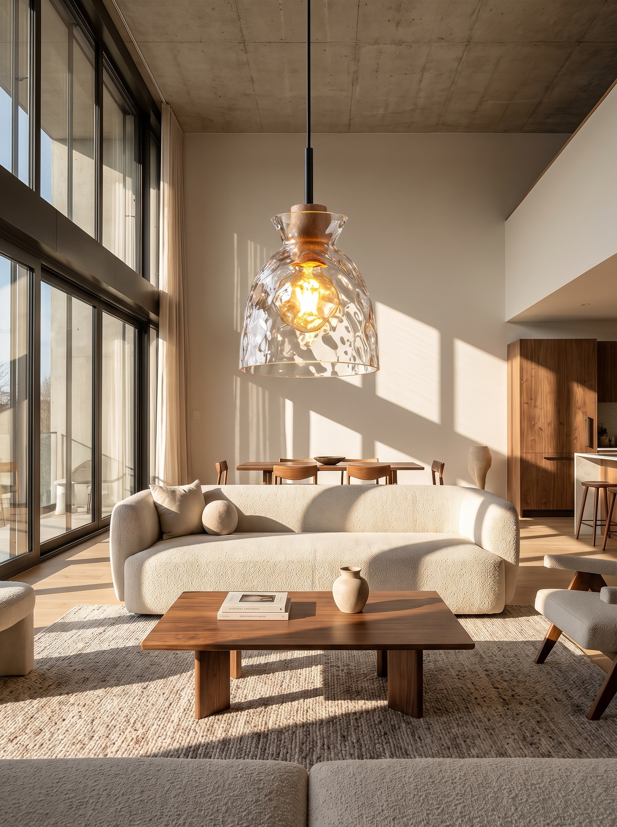 Modern Minimalist Clear Rippled Glass Iron Shaded 1-Light Pendant Light image 3