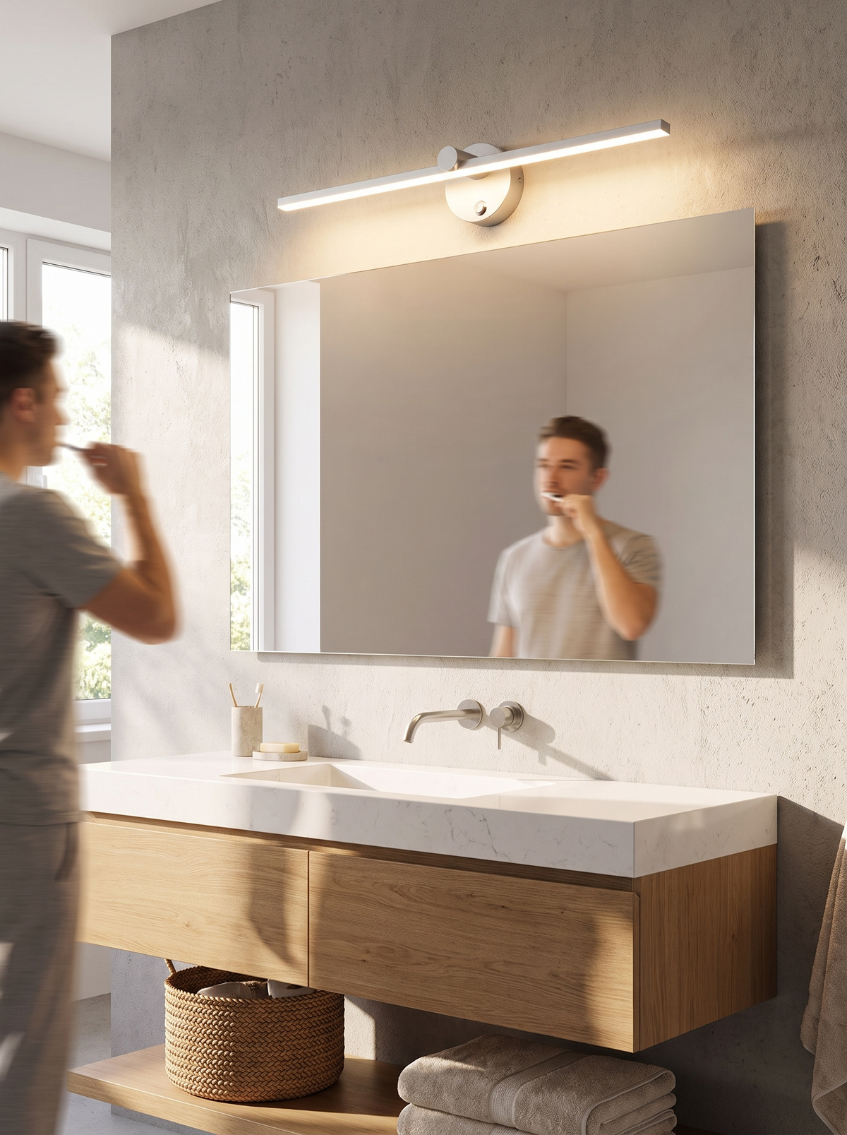 Nordic Minimalist Aluminum Long Bar Switch LED Mirror Wall Sconce Lamp image 2